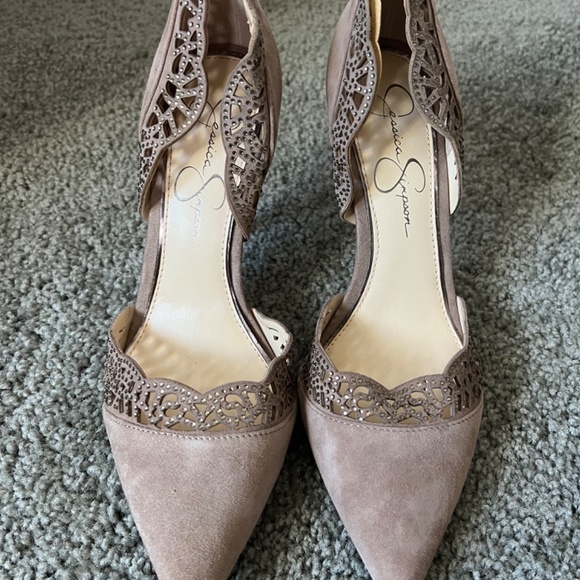 COPY - Jessica Simpson Suede Taupe Heels - W8.5/EU38.5 - Picture 2 of 6